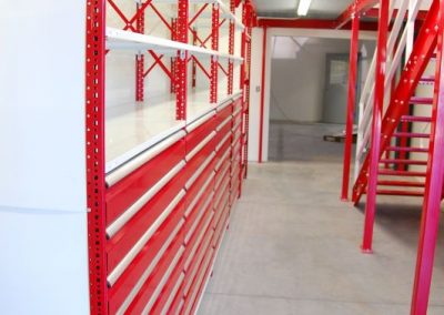 red shelving