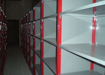 red and grey shelving