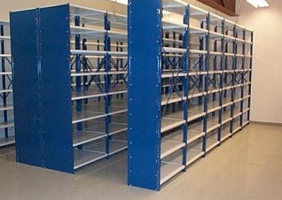 blue and white shelving