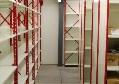 red shelving