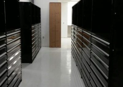 black shelving with drawers