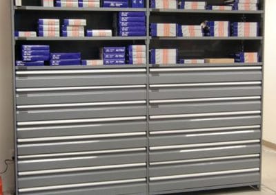 grey shelving with drawers