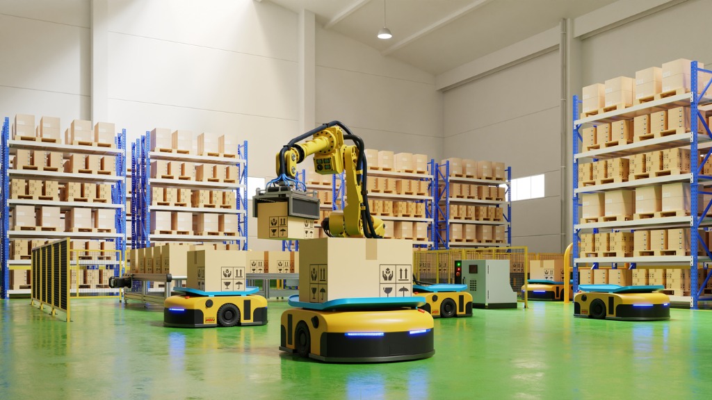 agvs-and-robotic-arm-in-warehouse